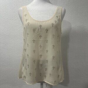 IRIS BASIC Sheer Studded Crosses Sleeves High-Low Tank SZ M